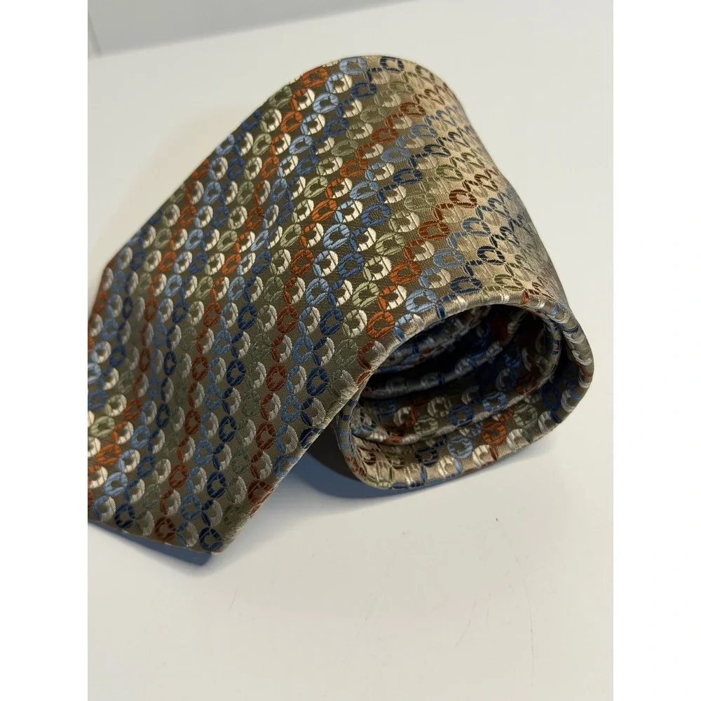 Stafford Tie Multicolor Geometric Chain Link Silk Blend Mens Professional Office